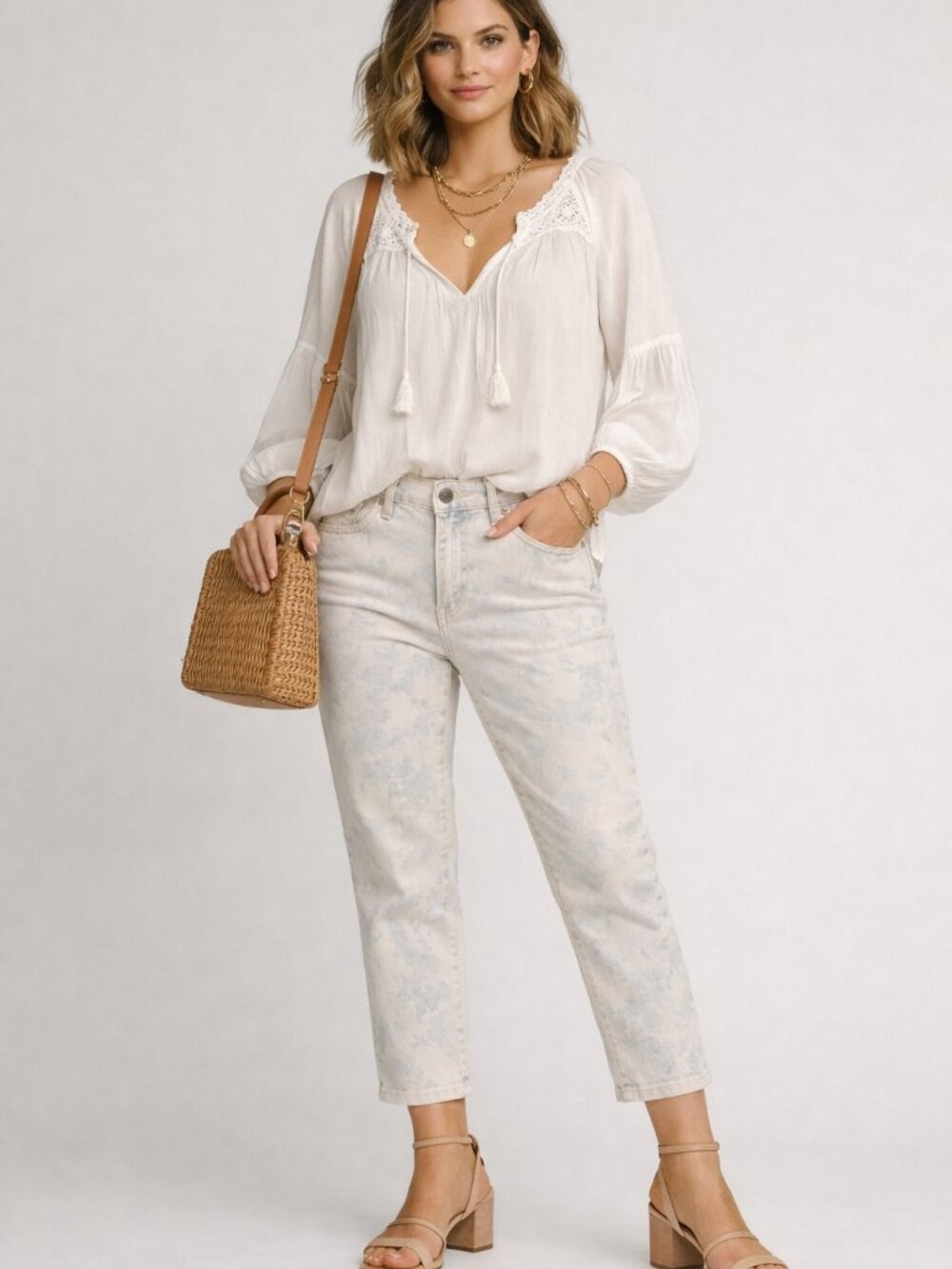 FDJ French Dressing Jeans Olivia Pastel Watercolor Print Slim Straight Size 8
